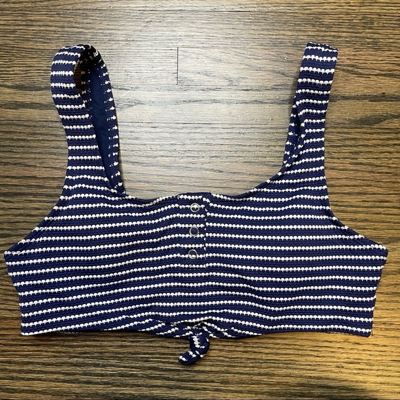 Cabana Del Sol striped ribbed navy bikini top size small - Picture 1 of 5